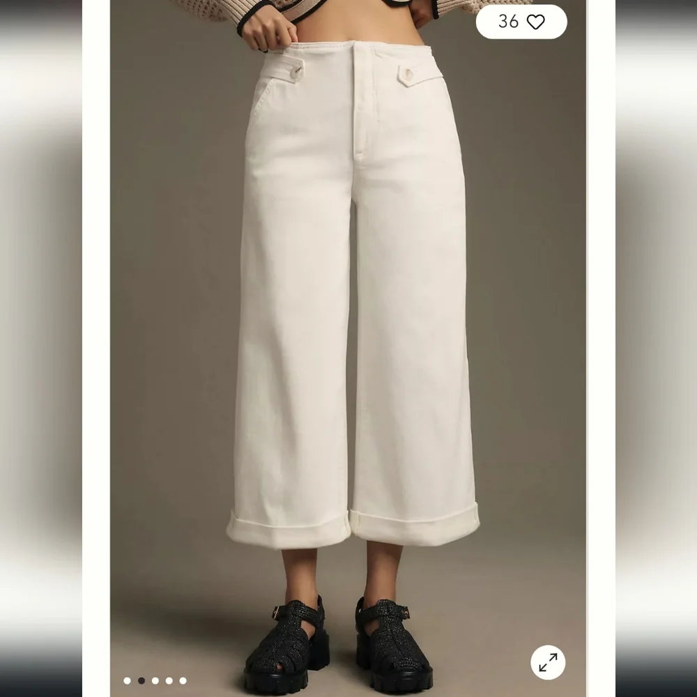 Maeve Cropped Ex High-Rise Wide-Leg Jeans In White Size 31 - Picture 2 of 8